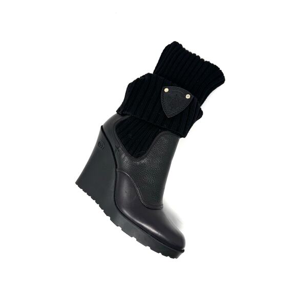 Gucci Knit-Sock Black Leather Wedge Boots - Picture 13 of 13